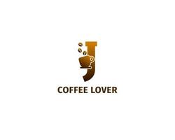 carta j modelo de logotipo de café e xícara vetor