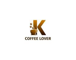 modelo de logotipo de café e xícara letra k vetor