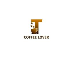 modelo de logotipo de café e xícara de letra t vetor