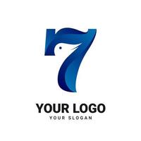 número 7 com design de logotipo de vetor 3d minimalista de cabeça de pássaro