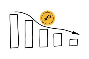 ilustração em vetor de crescimento do dólar. gráfico de crescimento do dólar. estilo doodle.