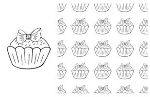 cupcake para colorir. conjunto de elemento e padrão perfeito vetor