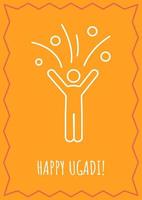comemorando o cartão postal de ugadi com ícone de glifo linear. feliz feriado. cartão com design decorativo vetorial. cartaz de estilo simples com ilustração criativa lineart. panfleto com desejo de férias vetor