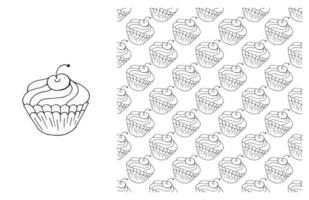 cupcake para colorir. conjunto de elemento e padrão perfeito vetor