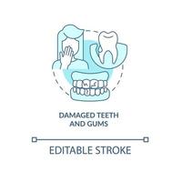 ícone de conceito turquesa de dentes danificados. gengivite. cárie. problemas dentários idéia abstrata ilustração de linha fina. desenho de contorno isolado. traço editável. roboto-medium, inúmeras fontes pró-negrito usadas vetor