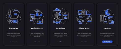 tela do aplicativo móvel de integração do modo noturno de automação diária. passo a passo 5 passos páginas de instruções gráficas com conceitos lineares. ui, ux, modelo de gui. uma miríade de fontes regulares pró-negrito usadas vetor