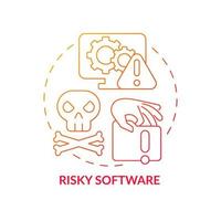 ícone de conceito de gradiente vermelho software arriscado. ilustração de linha fina de idéia abstrata de desvantagem de pirataria online. risco de pegar vírus. malware perigoso em potencial. desenho de cor de contorno isolado de vetor