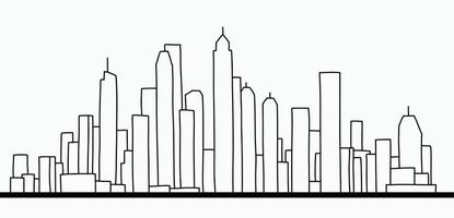 desenho de doodle de contorno de horizonte de paisagem urbana moderna sobre fundo branco. vetor