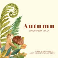 Quadro da estação do outono com folhas e animal. Cartões de outono saudações perfeitos para impressão, convite, modelo, design criativo de ilustração vetorial aquarela vetor