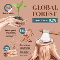 Aquecimento global e poluição, salvar o mundo, estatística de dados infográfico presentes, design criativo modelo de ilustração de aquarela vector