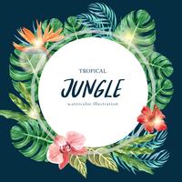 Verão de design de redemoinho de grinalda tropical com folhagem de plantas design de modelo de ilustração de vetor de aquarela exótica, criativa