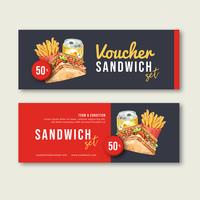 Fast food gif voucher desconto ordem menu aperitivo comida, design de modelo, design criativo de ilustração vetorial aquarela vetor