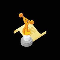 uma imagem 3d de um troféu representando uma pessoa levantando um barbo na cor dourada