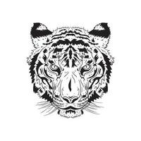 gráfico de ilustração vetorial de cabeça de tigre em estilo detalhado. ilustração gravada em vetor para logotipo, etiqueta, tatuagem, camisetas e livro de colorir