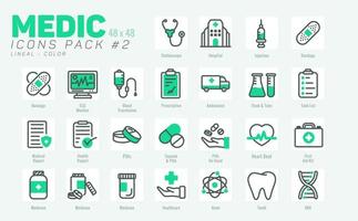 25 ícones médicos de contorno pacote 2, ícones médicos vetoriais definir estilo de cor vetor