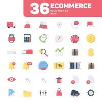 36 ícones de comércio eletrônico pacote 2, conjunto de vetores de ícones de comércio eletrônico de cores planas
