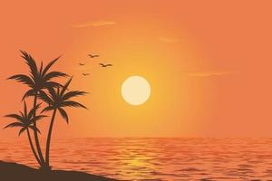 lindo céu vista pôr do sol na ilustração vetorial de praia vetor