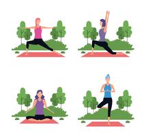 conjunto de mulher em poses de ioga