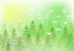 fundo verde com palmeira e pássaros brancos para o dia migratório de aves vetor