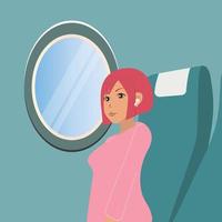 garota viaja de avião. o passageiro ouve música em fones de ouvido sem fio. conceito de voo seguro vetor