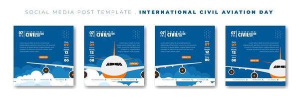 conjunto de modelo de postagem de mídia social com vista frontal de vetor de avião. design de modelo de dia internacional da aviação civil.