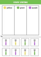 classificar garfos por cores. aprendendo cores para crianças. vetor