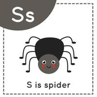 aprendendo o alfabeto inglês para crianças. cartas. aranha de desenho animado bonito. vetor