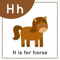 aprendendo o alfabeto inglês para crianças. letra h. cavalo bonito dos desenhos animados. vetor