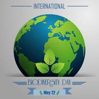 fundo de dia internacional de biodiversidade com globo e folhas vetor