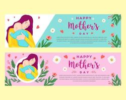 conjunto de design de estilo plano de banner horizontal feliz dia das mães vetor