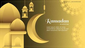 fundo de saudação do ramadã islâmico com estrela de ornamento de mesquita de ouro 3d e lanternas árabes