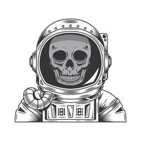 crânio astronauta linha arte vintage tatuagem ou ilustração vetorial de design de impressão. vetor