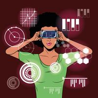 Mulher, usando, virtual, realidade, óculos vetor