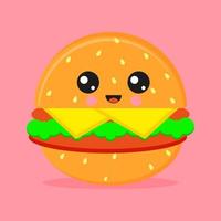 personagem de fast food fofo de hambúrguer kawaii vetor