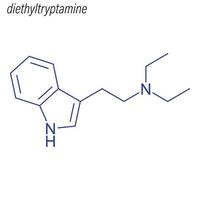 fórmula esquelética vetorial de dietiltriptamina. toupeira química da droga vetor