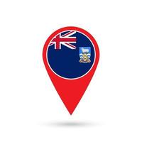ponteiro de mapa com ilhas malvinas do país. Santa Helena, bandeira das Ilhas Malvinas. ilustração vetorial. vetor