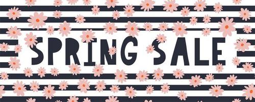 banner de tipografia de venda primavera letras temporada de primavera com folha para cartão de felicitações, modelo de convite. fundo de modelo de cartaz de banner de letras vintage retrô, venda, oferta vetor