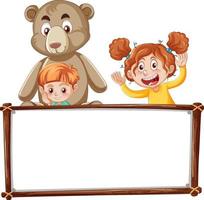 modelo de placa com crianças felizes e ursinho de pelúcia vetor