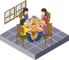 mesa de jantar família isométrica vetor