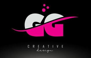 gg gg logotipo de letra branca e rosa com swoosh e pontos. vetor