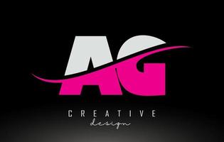 ag ag logotipo de letra branca e pinkyellow com swoosh. vetor