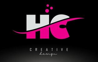 hc hc logotipo de letra branca e rosa com swoosh e pontos. vetor