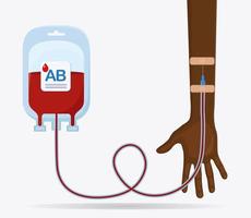 bolsa de sangue com gota vermelha isolada no fundo branco. doação, transfusão no conceito de laboratório de medicina. salvar a vida do paciente africano. design plano de vetor