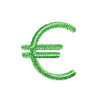 símbolo do euro moeda ícone gramíneo e peludo. economia europeia e comércio de moeda peluda. símbolo de dinheiro editável fácil. penas suaves e realistas. verde fofo isolado no fundo branco. vetor