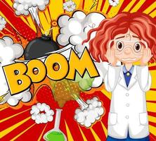 personagem cientista com fala de boom e expressão facial em quadrinhos retrô