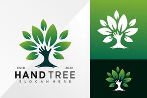 modelo de ilustração vetorial de design de logotipo de folha de árvore de mão de natureza vetor