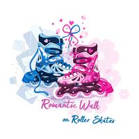 Romantically amarrado mens e womens roller patins. Adoro andar de patins. Lazer esportivo para pessoas ativas. Ilustração vetorial vetor