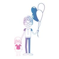 pai de linha com sua filha e design de balões vetor