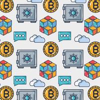 dinheiro digital de bitcoin com fundo de dados de strongbox e nuvem vetor