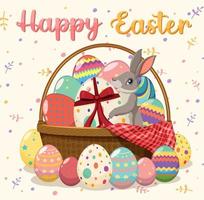 design de cartaz de feliz páscoa com coelho e ovos vetor